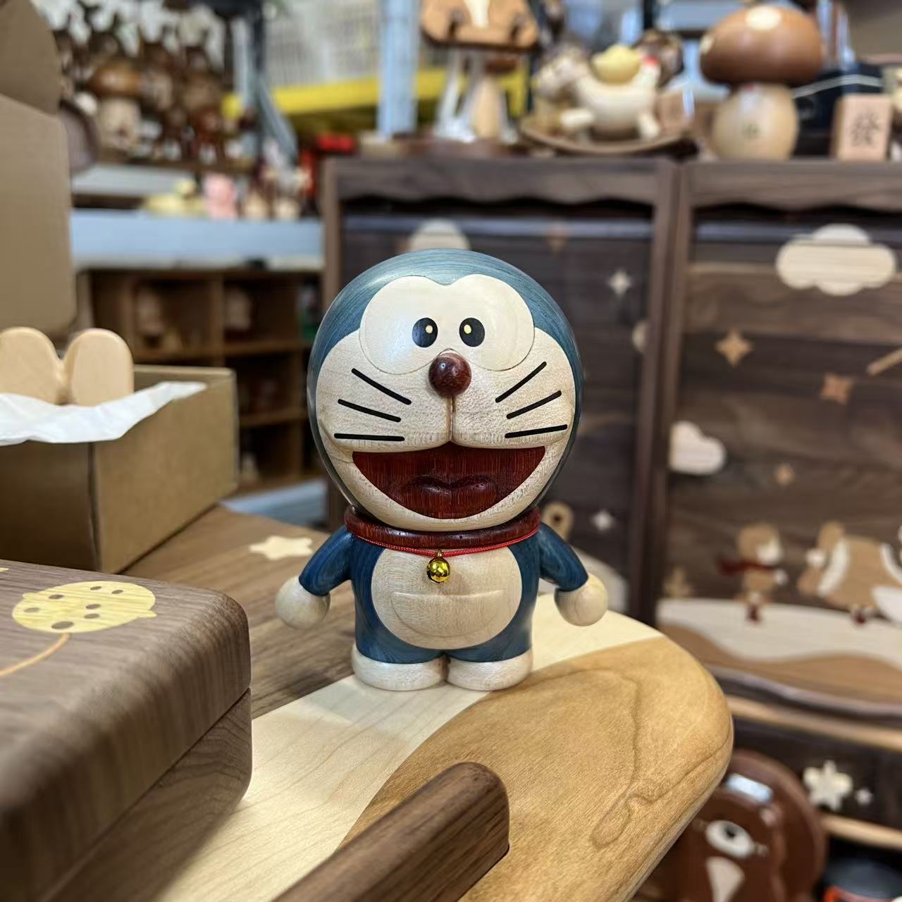 由物喜/实木哆啦A梦创意设计可爱桌面摆件家居装饰品桌面摆件