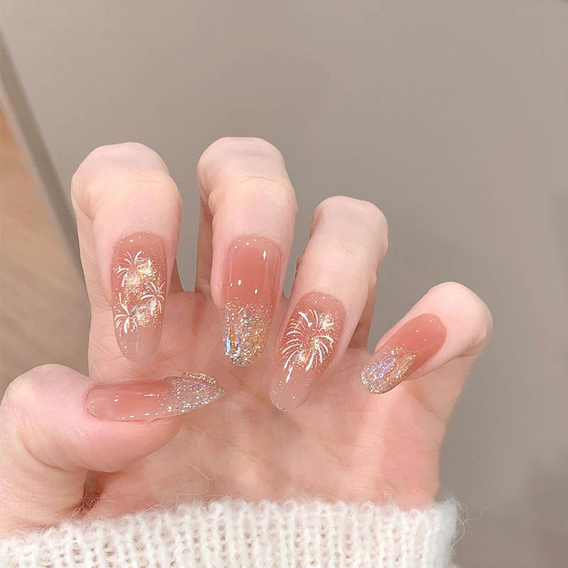 【烂漫烟火】显白纯手工猫眼美甲穿戴甲新年短款气质红色美甲ins