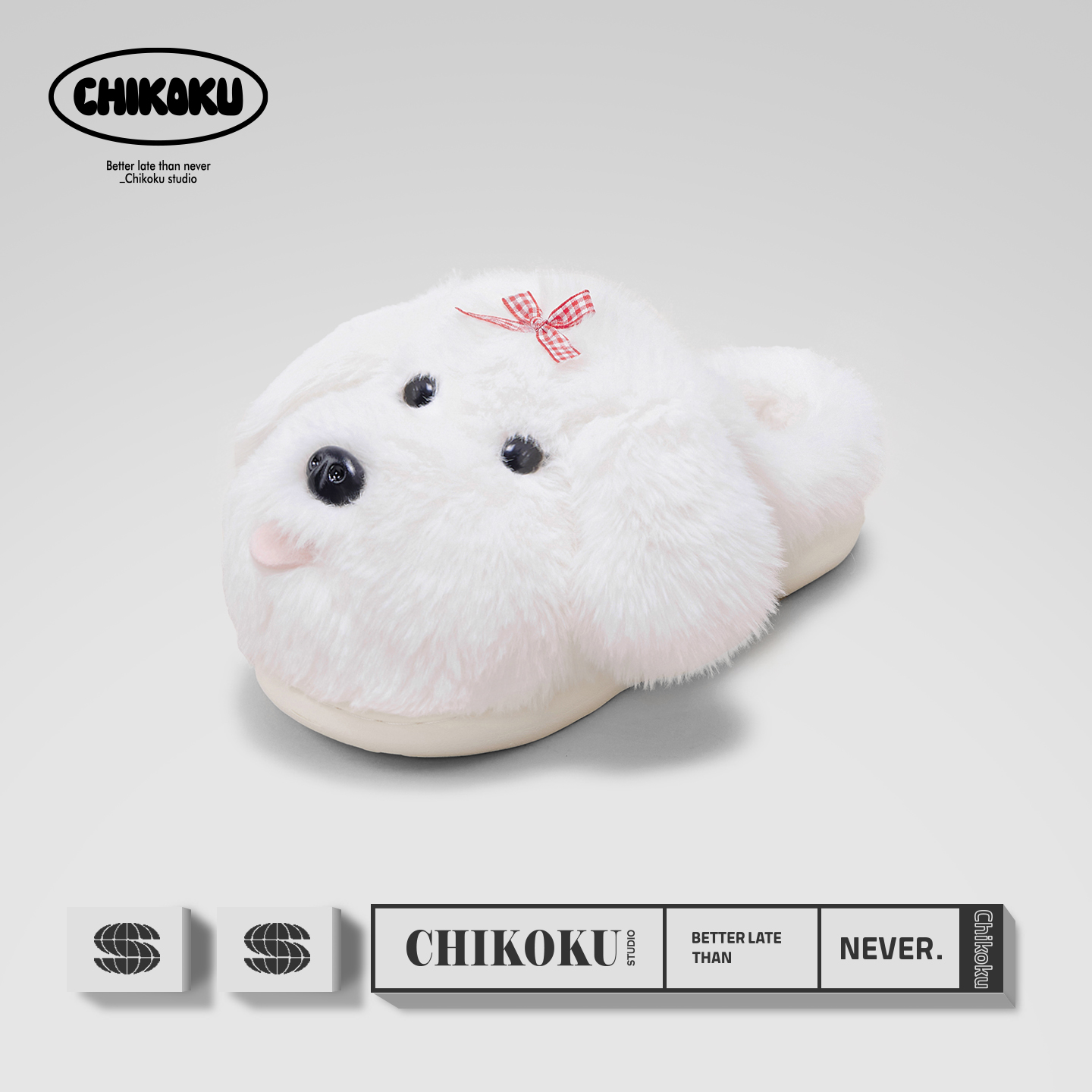 chikoku可爱马尔济斯毛绒拖鞋女冬加绒加厚保暖居家情侣款拖鞋男