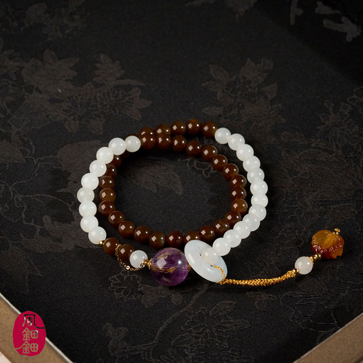 周钿钿®|一口酥|天然和田玉糖玉白玉18K金设计款双圈手串