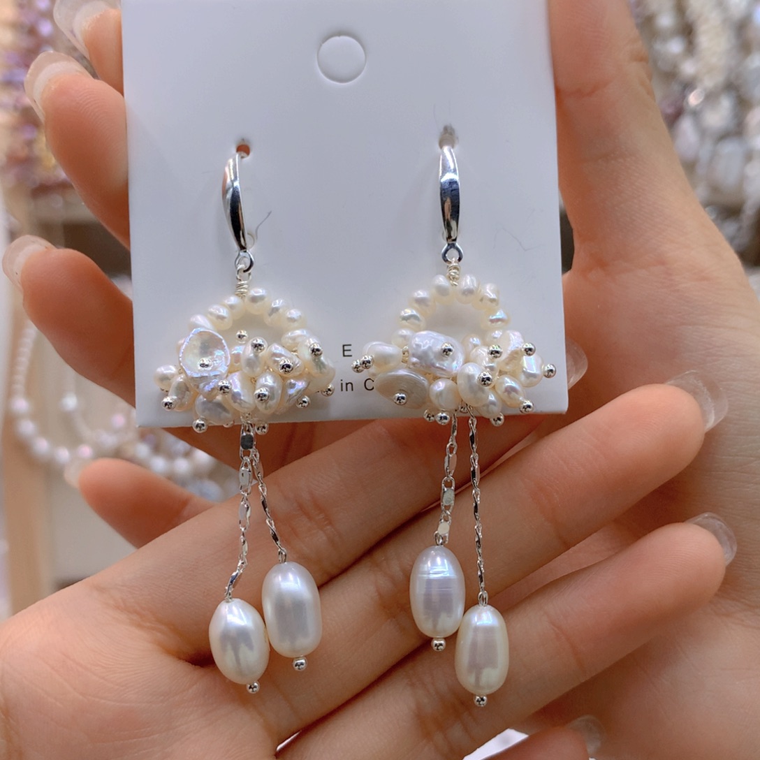 淡水珍珠耳饰银S925镶嵌