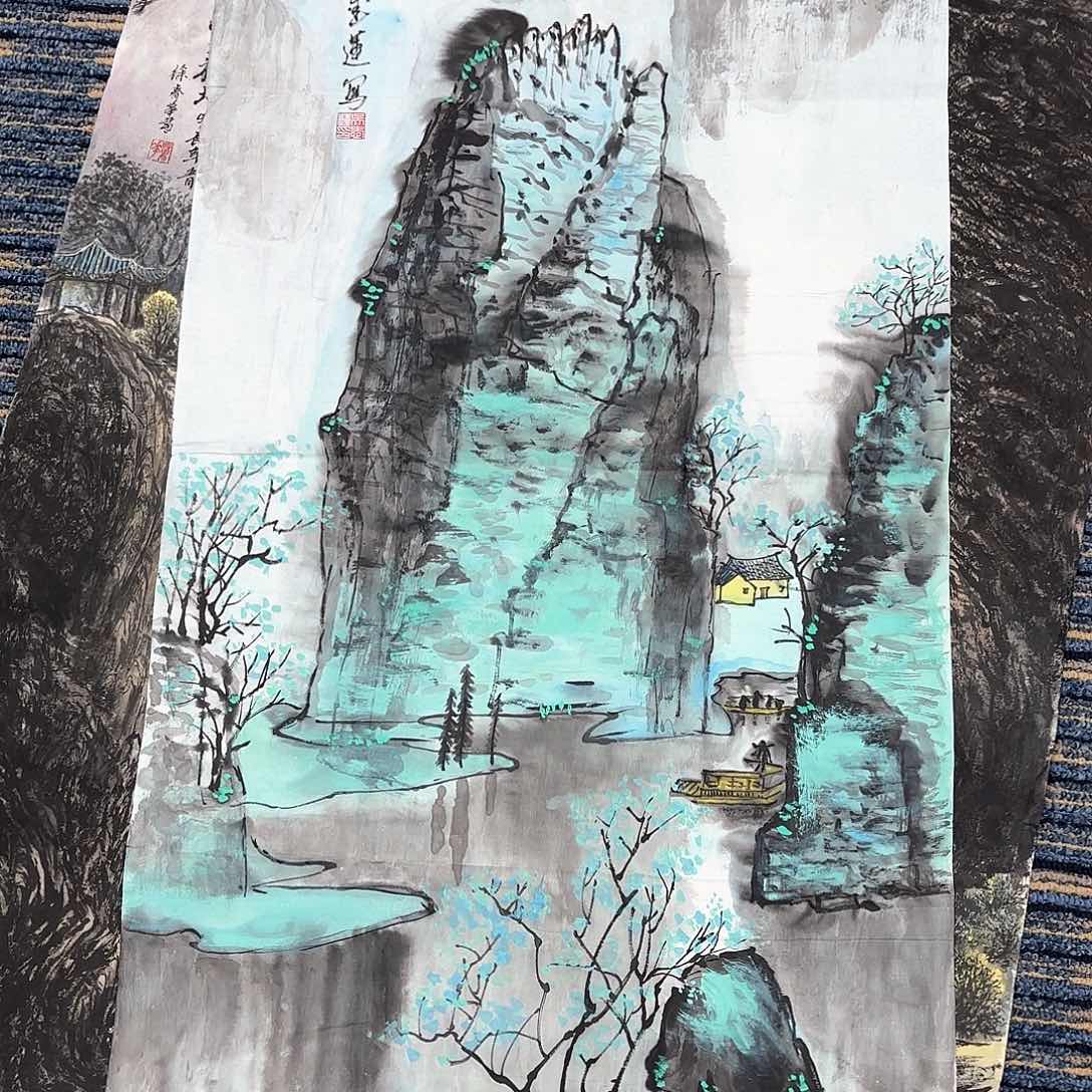 国画三尺山水作品朱