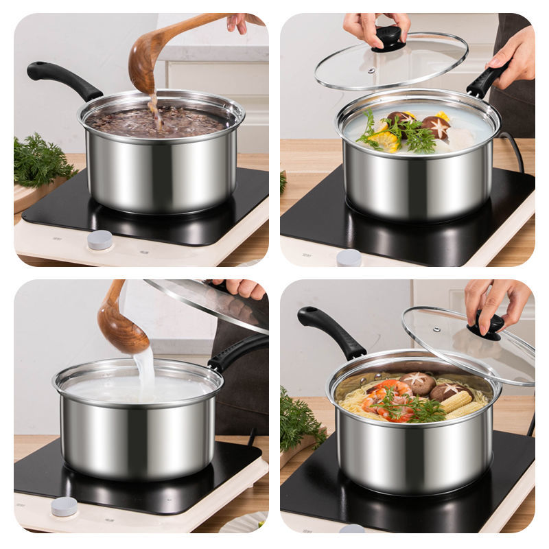 加厚不锈钢奶锅家用汤锅煮面煮粥热牛奶小锅辅食锅电磁炉燃气可用