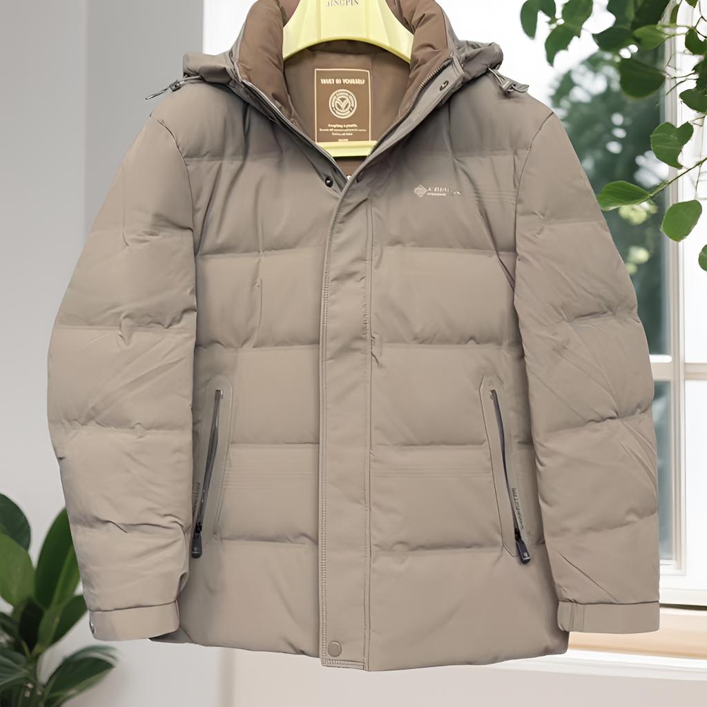 ③保暖纯色连帽短款羽绒防寒服棉服冬季外套商务休闲