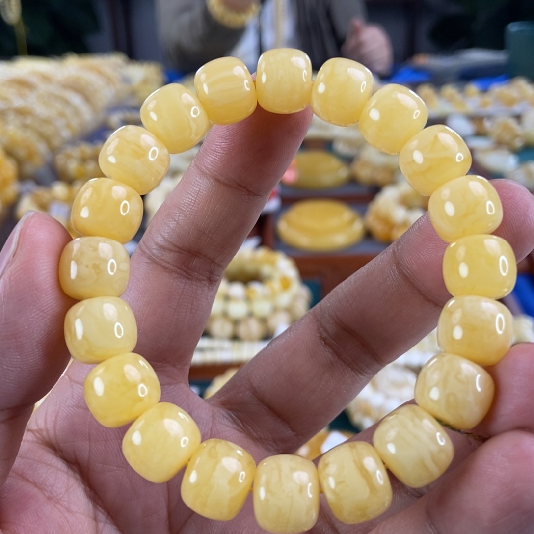 琥珀珠宝奇石未镶嵌11+白花蜡手串18.98