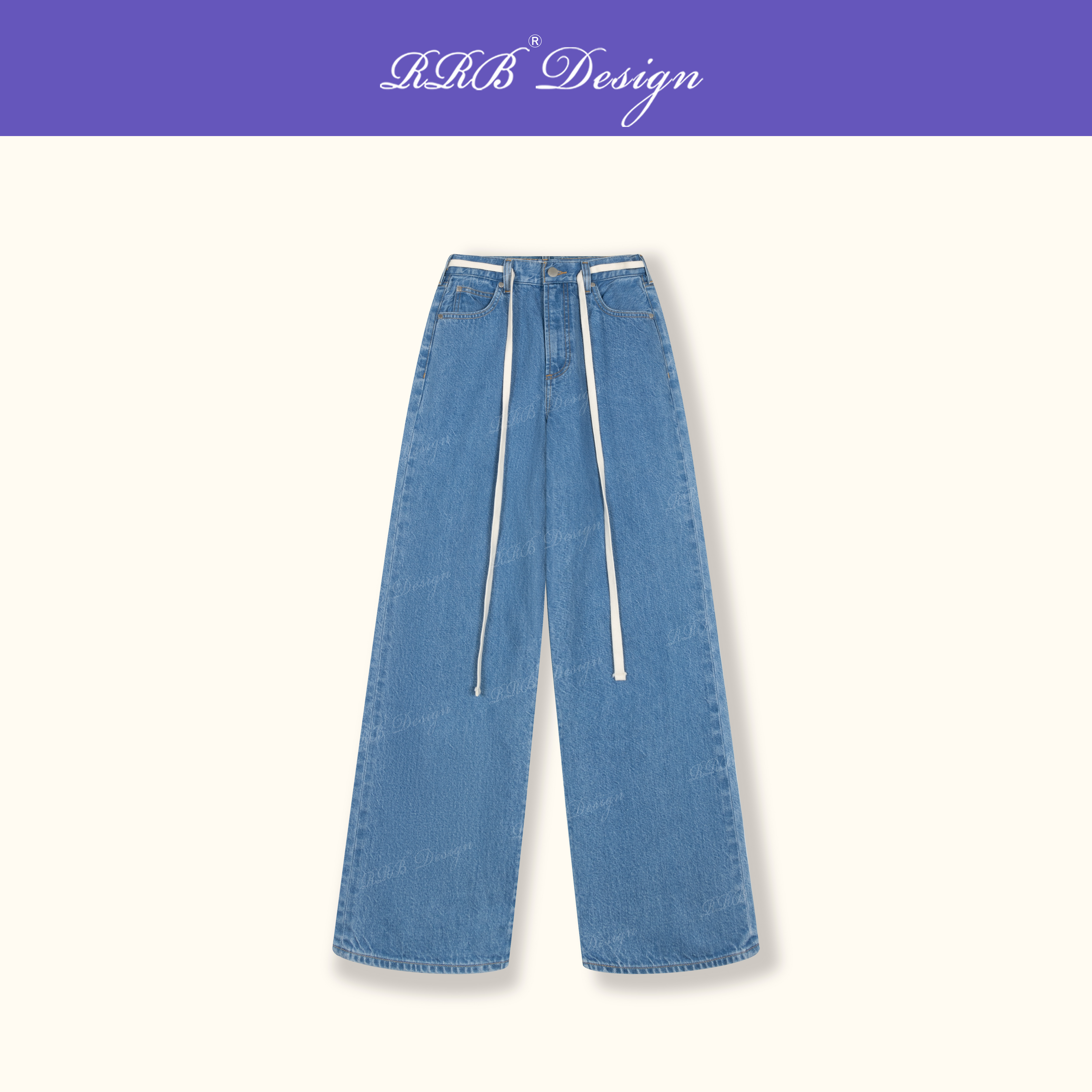 RRB Design 「岁月感」复古水洗蓝抽绳松紧腰直筒牛仔裤百搭长裤