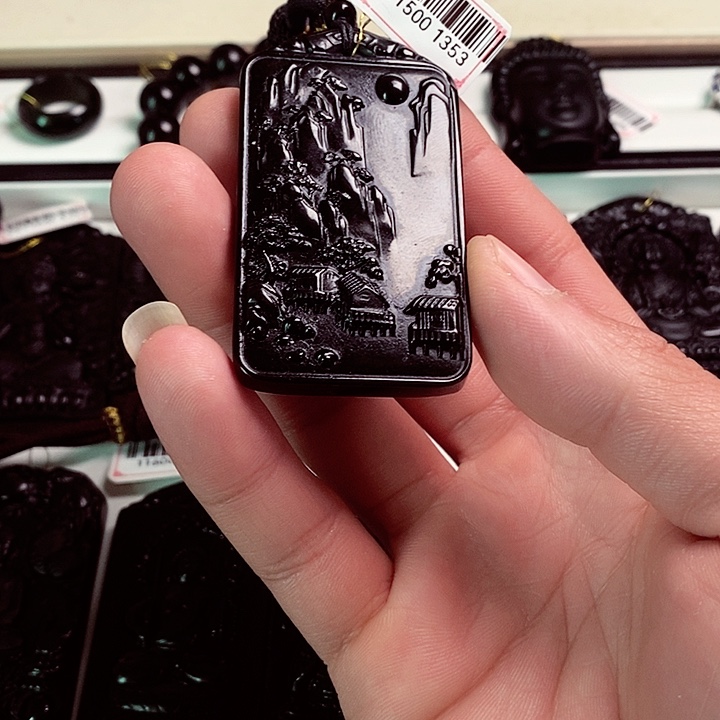 天然缅料A货 钢琴黑 山水1353