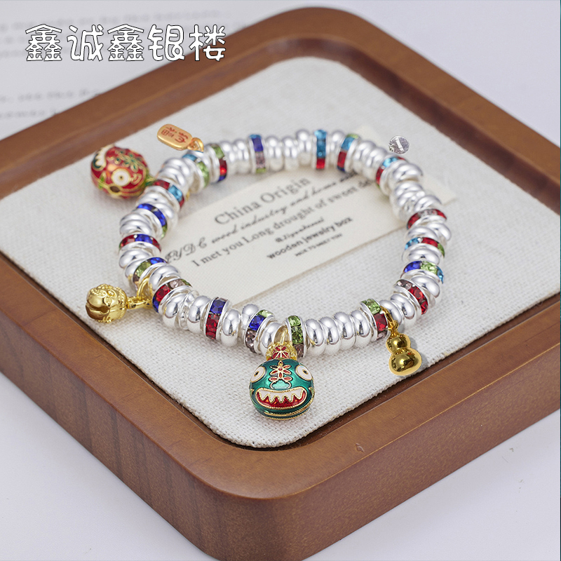 足银手链 999.9【精工版】33 克新款时尚彩色葫芦弹力五彩手工女569