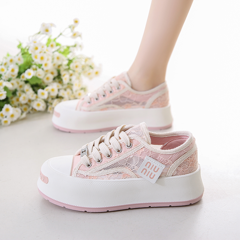 休闲鞋女2025夏季新款百搭网面透气面包鞋厚底丑萌大头松糕小白鞋