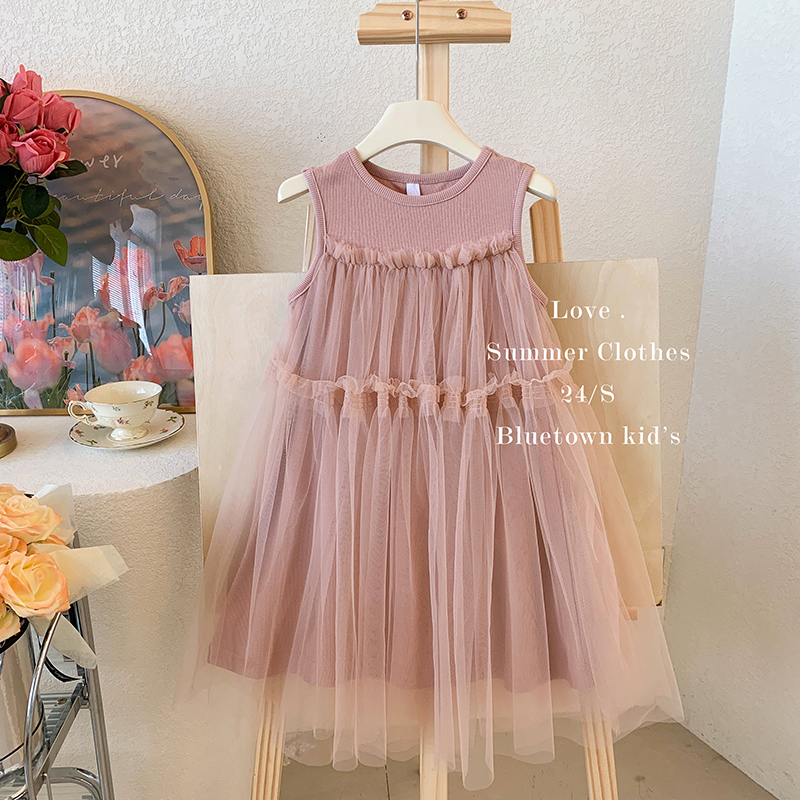 【本妈】夏"清凉一夏”韩版女童无袖网纱打底连衣裙Y8023 29‘9