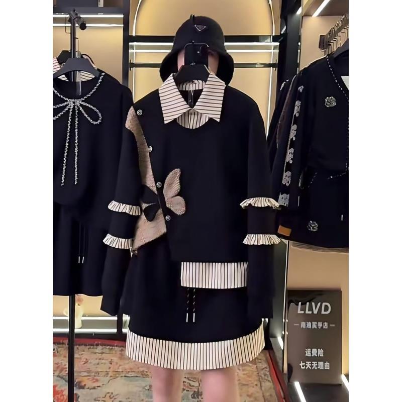 LLVD-B279【加绒】秋季新品<重工系列>长袖卫衣翻领重工套装两件套