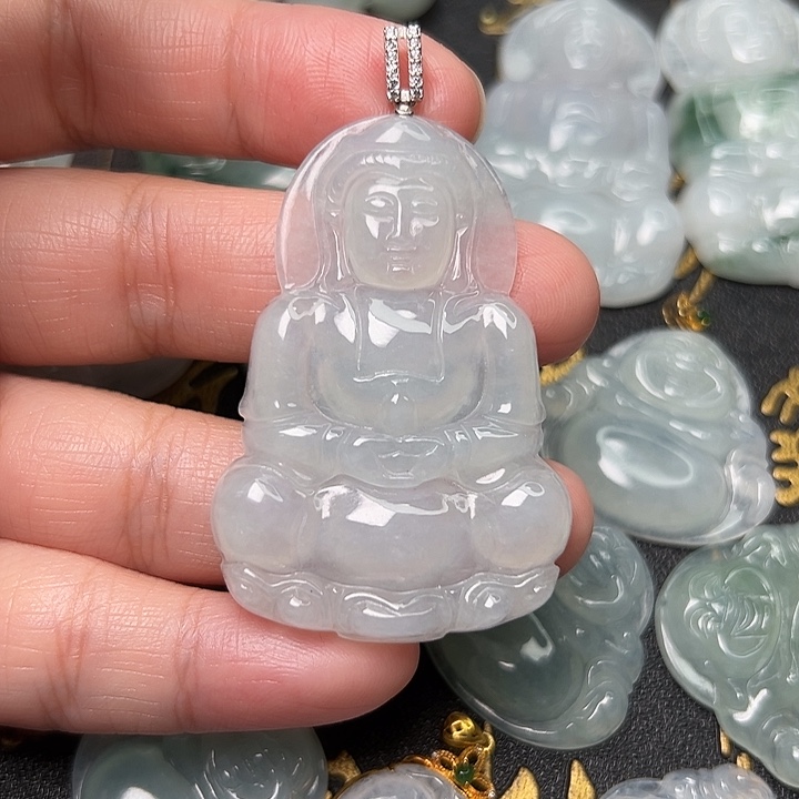 别***了翡翠银S925镶嵌颈饰天然翡翠镶嵌s925银观音吊坠