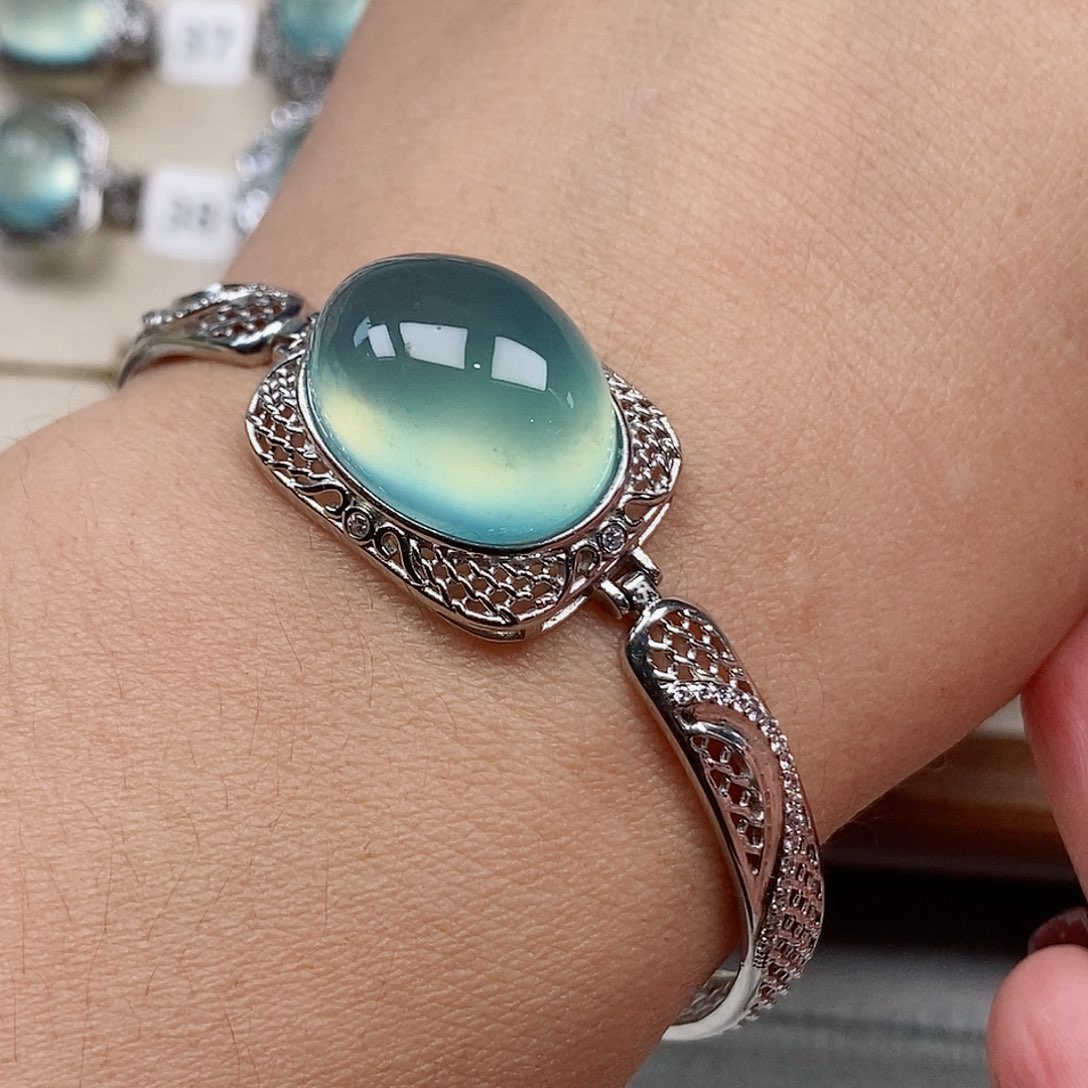 银S925镶嵌蛇纹石玉手链