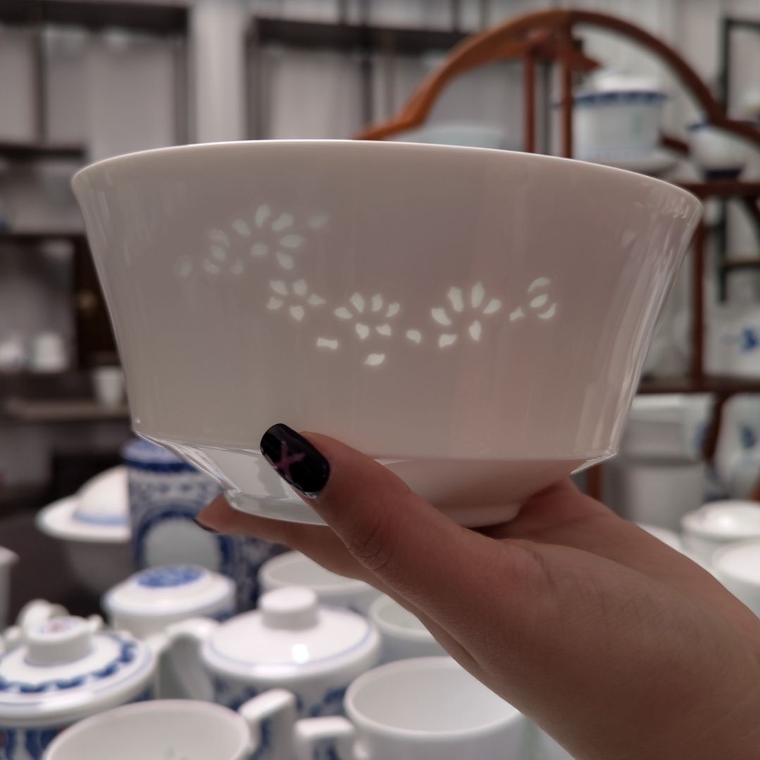 陶瓷玉兰花6.5寸面碗两只装