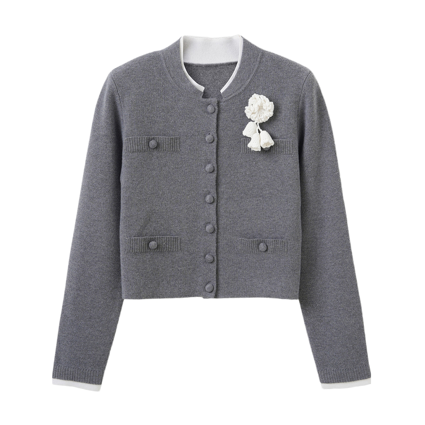 小香风外套女气质灰色千金风毛针织衫上衣立体花朵设计感XDJY9006