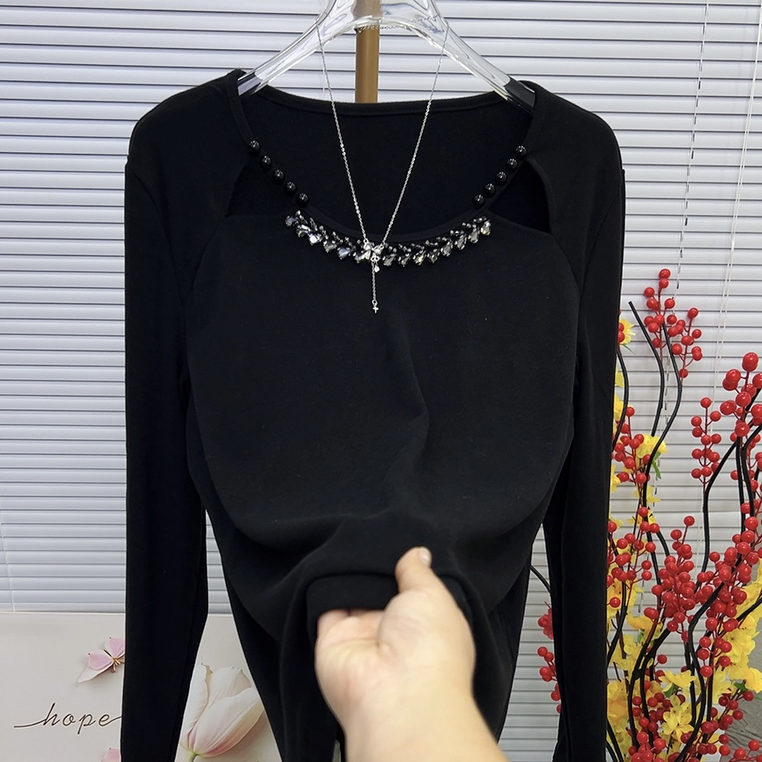 2025秋冬新款磨毛3238钉钻显瘦长袖大码女装百搭洋气