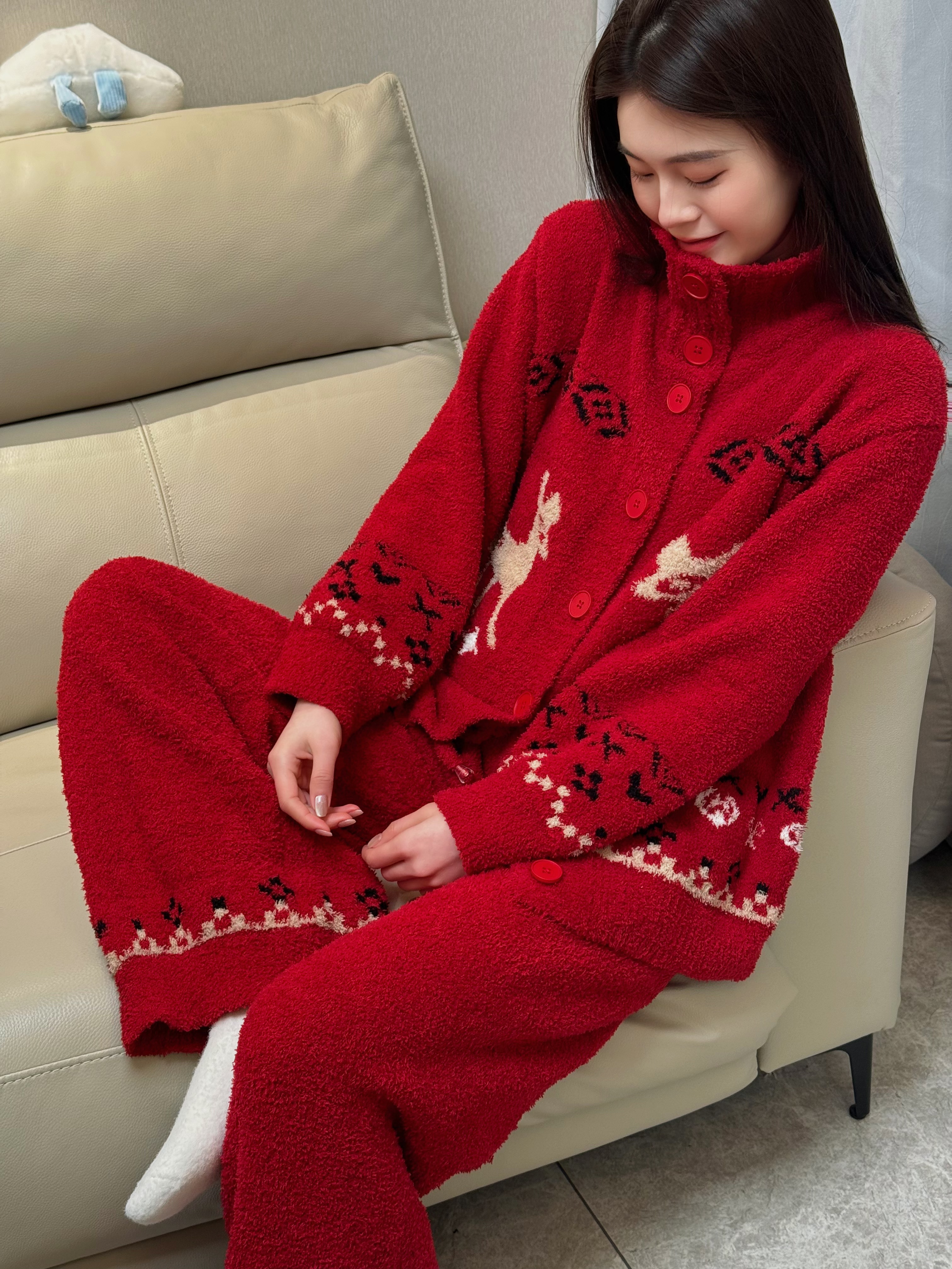 家居服套装可外穿长裤秋冬保暖提花冬季小香风女睡衣