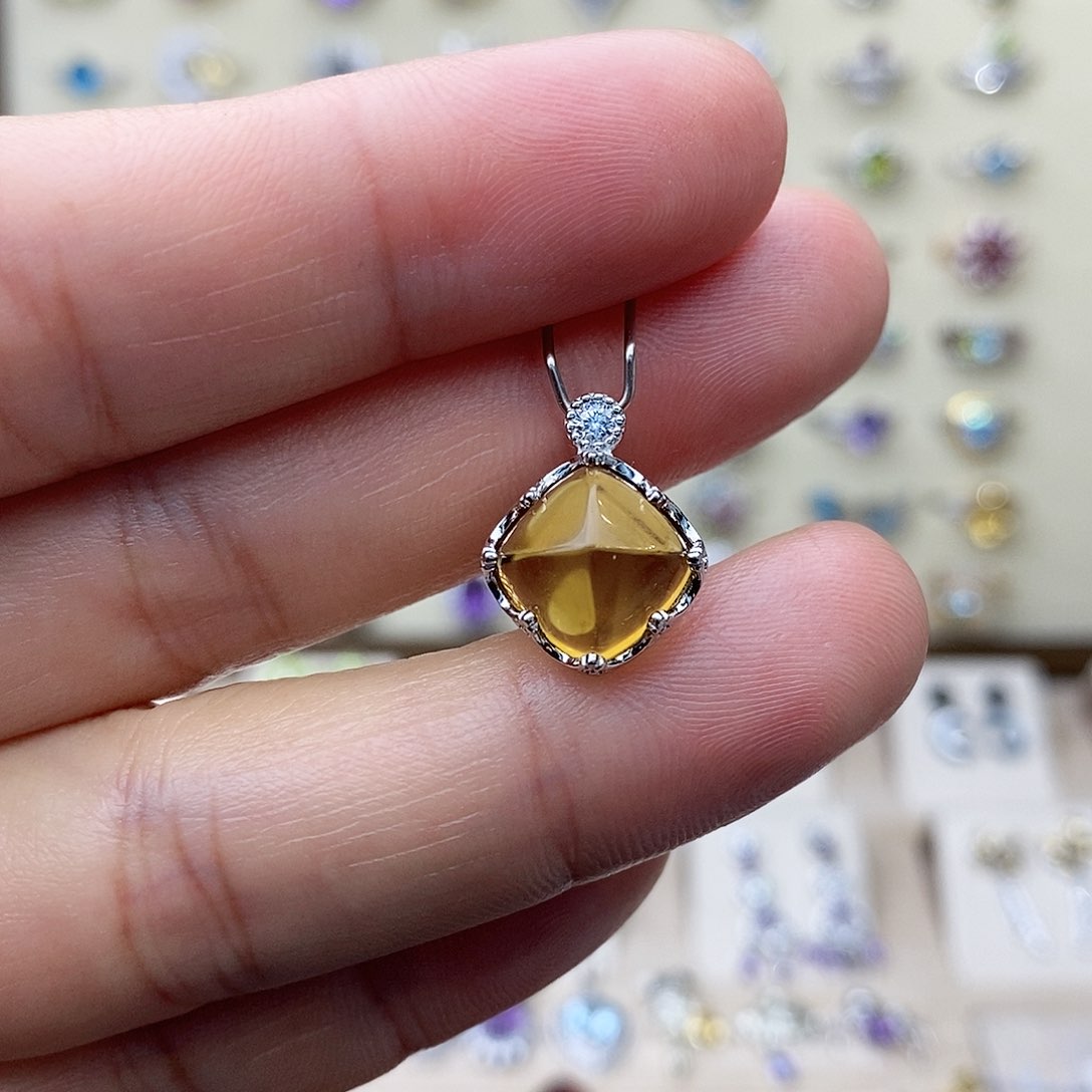 黄晶吊坠(不含链)银S925镶嵌需要证书备注