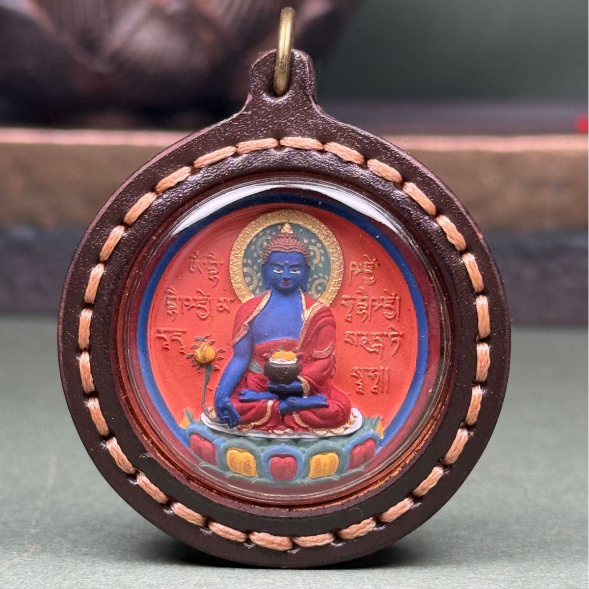 钨金皮质吊坠 药师新非遗彩绘手绘擦擦手工皮壳唐卡吊坠项链挂件