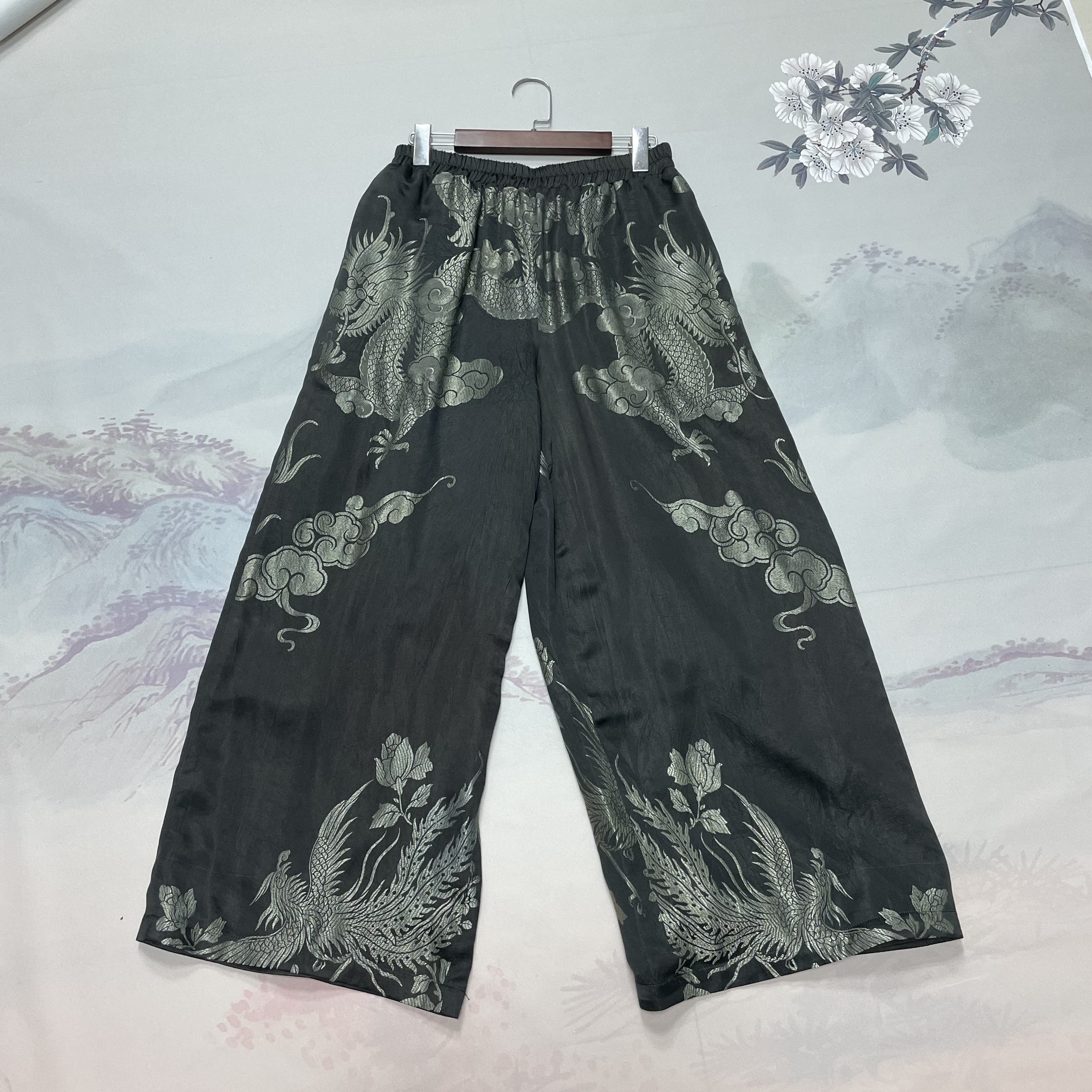 老软缎直筒裤新中式国风