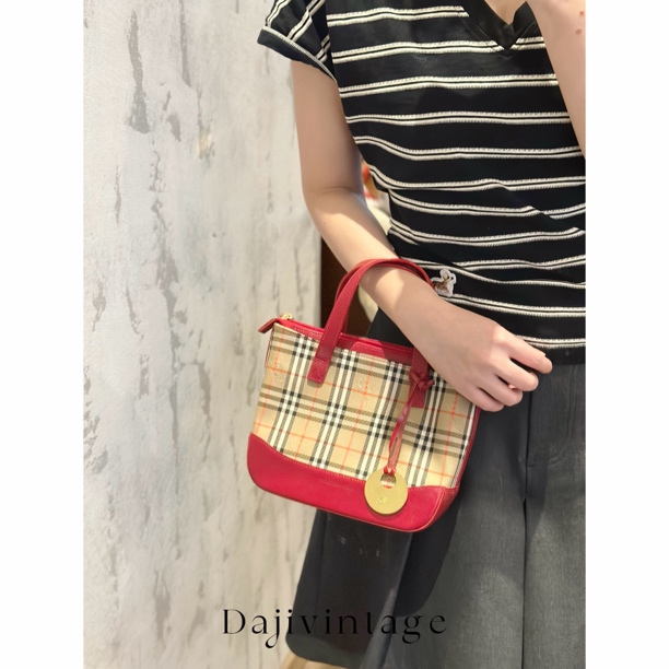 95新 BURBERRY/博柏利 大吉中古/Burberry战马格纹金币红色mini菜