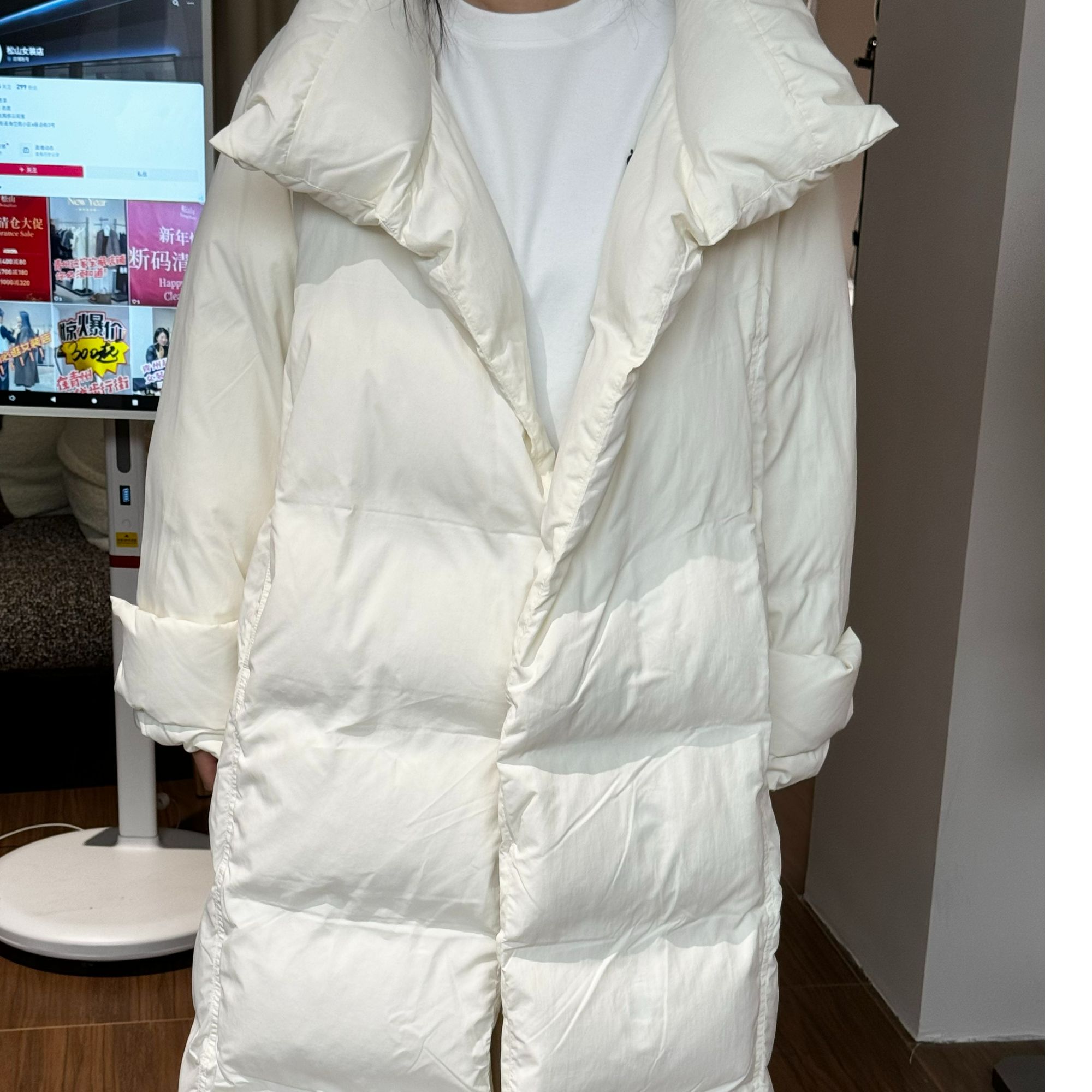 冬季新款韩系立领系带哑光磨砂感肌理90白鸭绒羽绒服