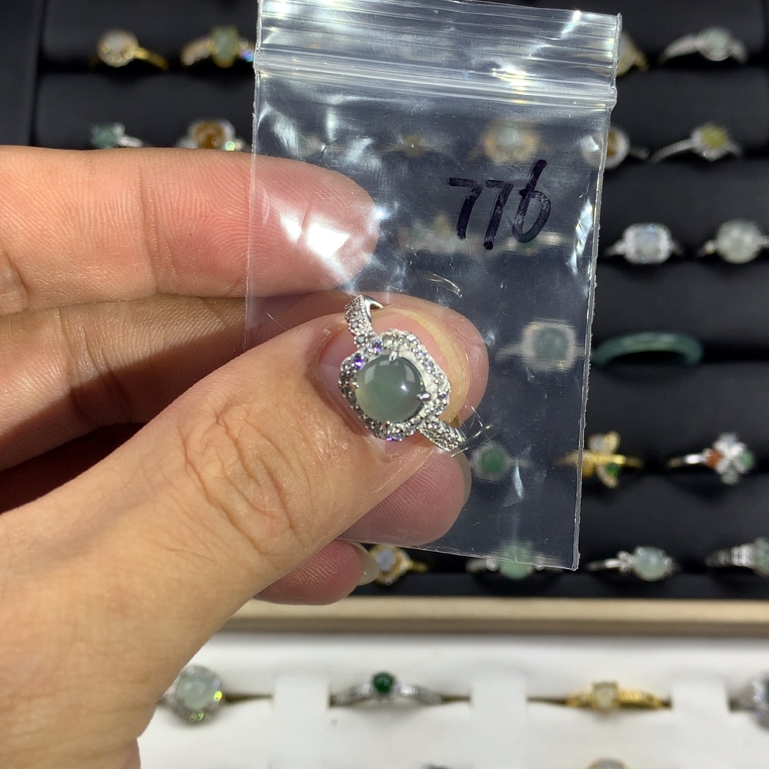 翡翠银S925镶嵌戒指776