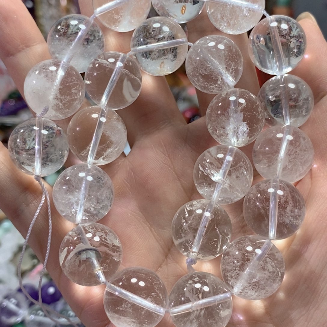 足银镀金镶嵌玛瑙/玉髓珠宝半成品白水晶一条卡18mm