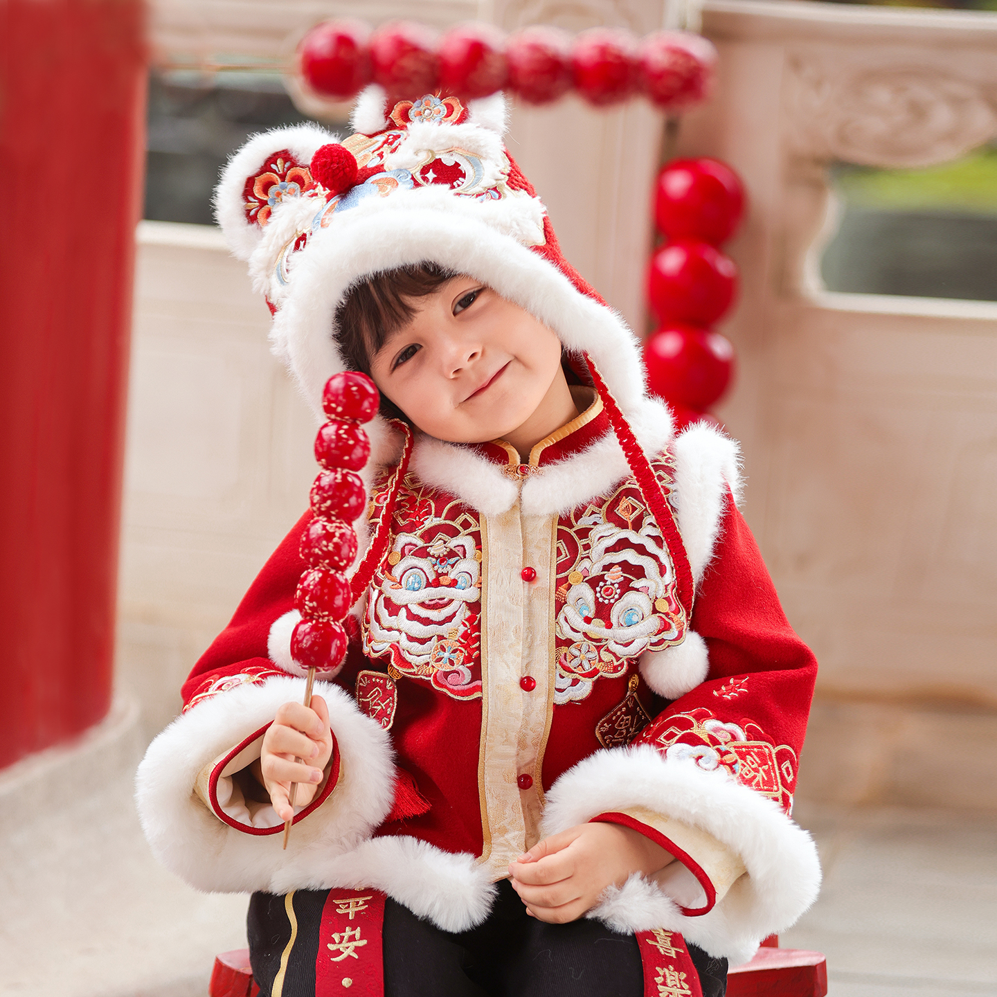 旗铂-醒狮闹春 男童拜年服儿童过年服国风汉服冬季唐装男孩新年服