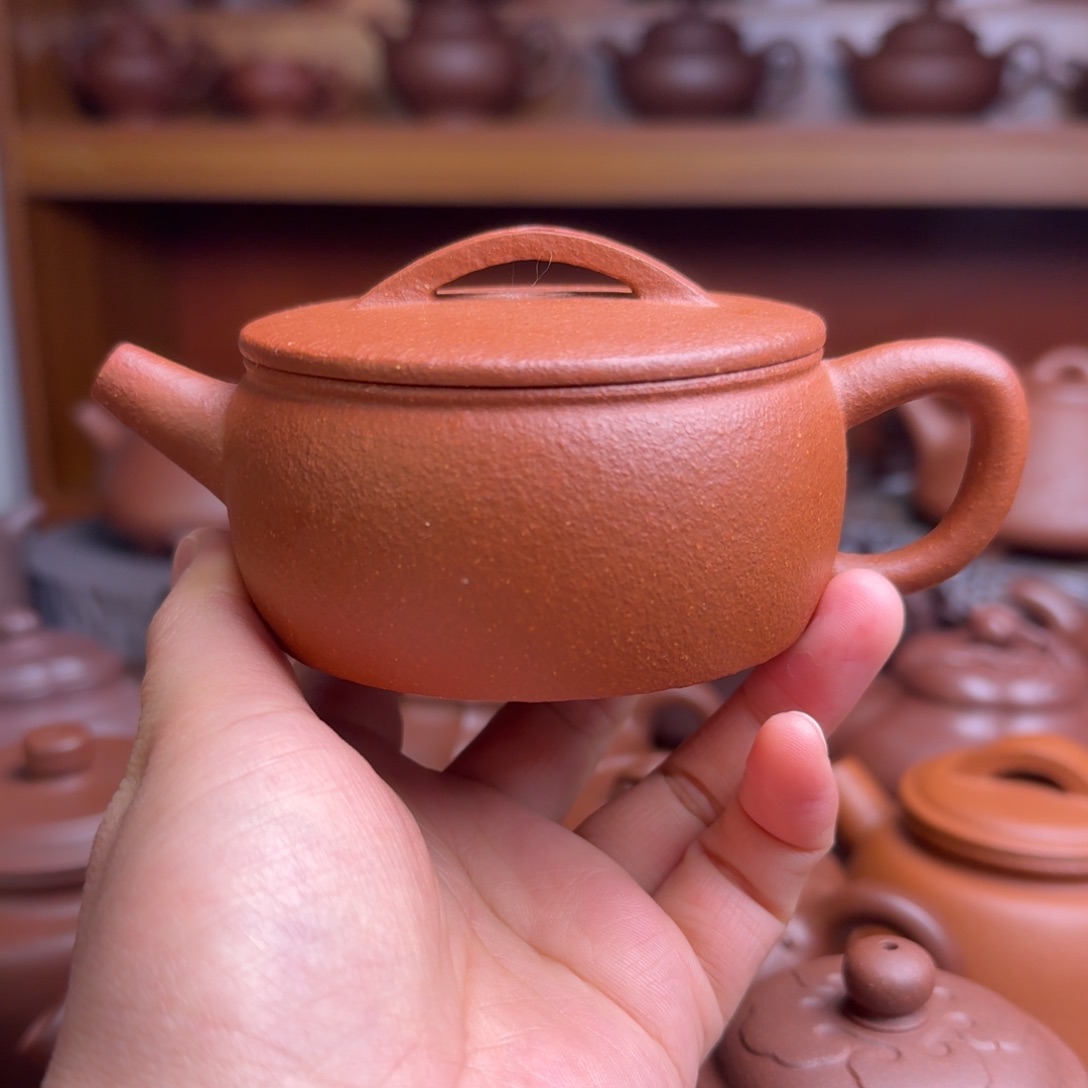 茶壶紫砂半手工红降坡容量140