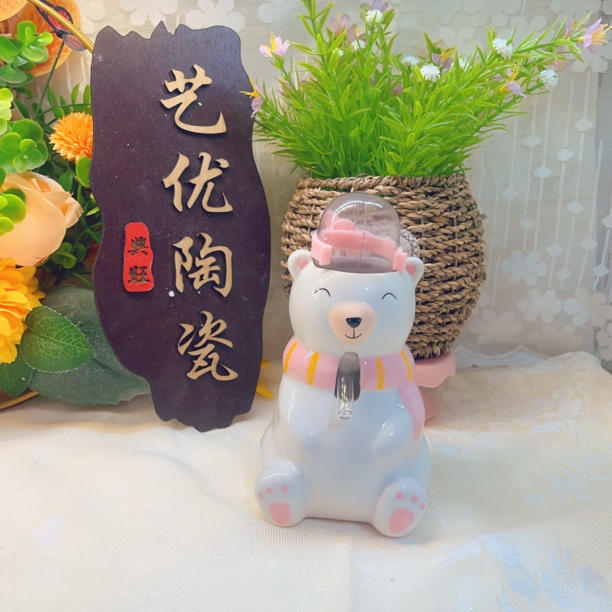 创意陶瓷金丝熊造景可爱小熊水樽防咬仓鼠立式饮水器水壶支架底座