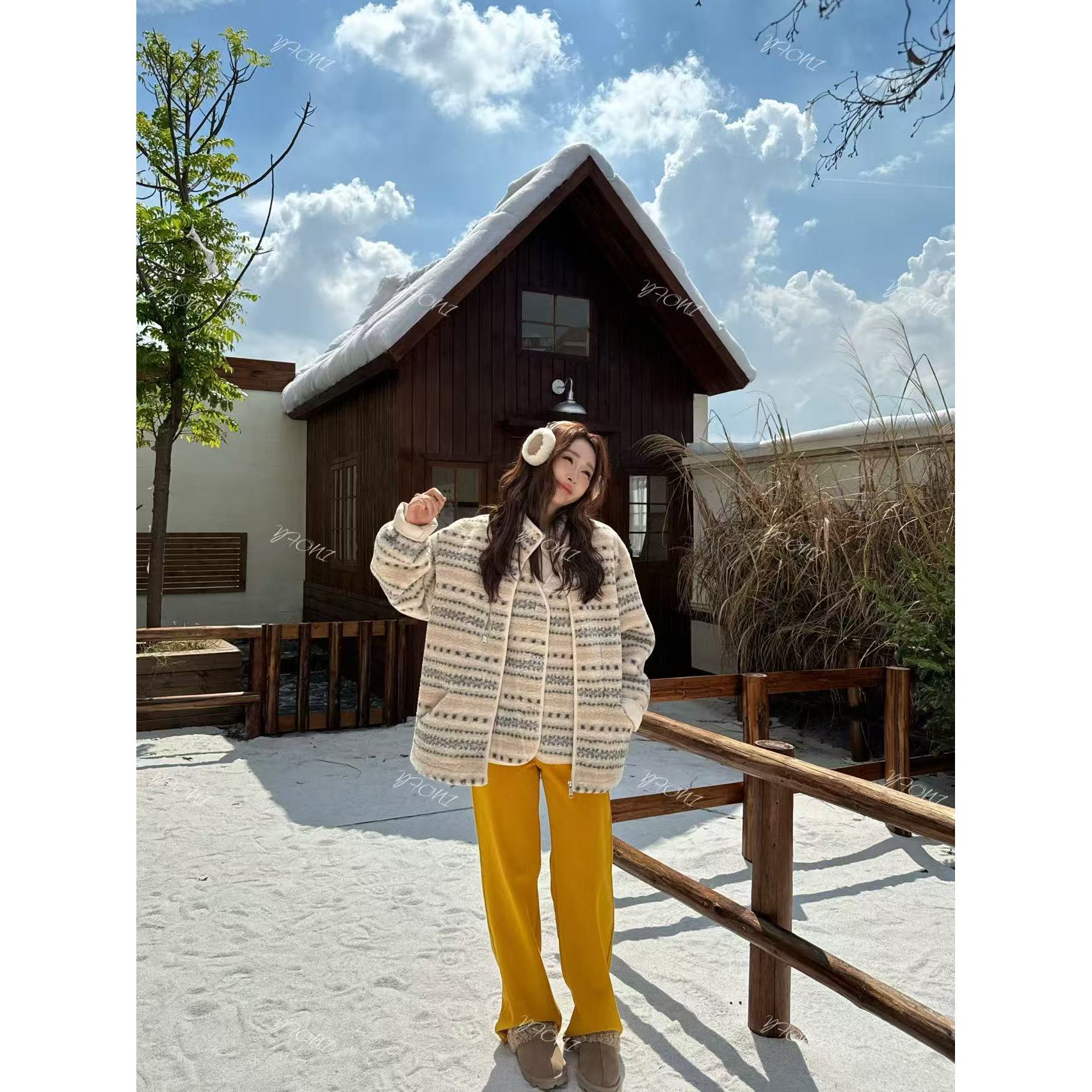 【YFONI】真两件芬兰日记皮毛一体马甲+外套套装