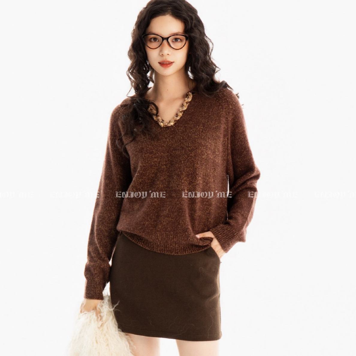 【门店同款】ENJOY冬季“游牧漫寻”剪刀领花纱针织上衣 167594488