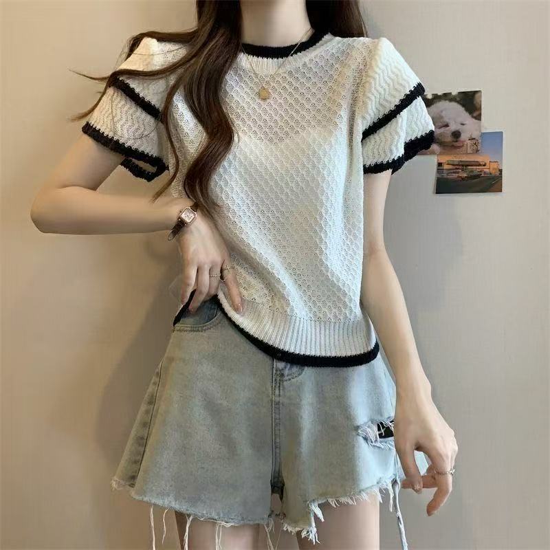 951-1000 夏款2025款女针织短款上衣 修身显瘦气质正肩百搭上衣