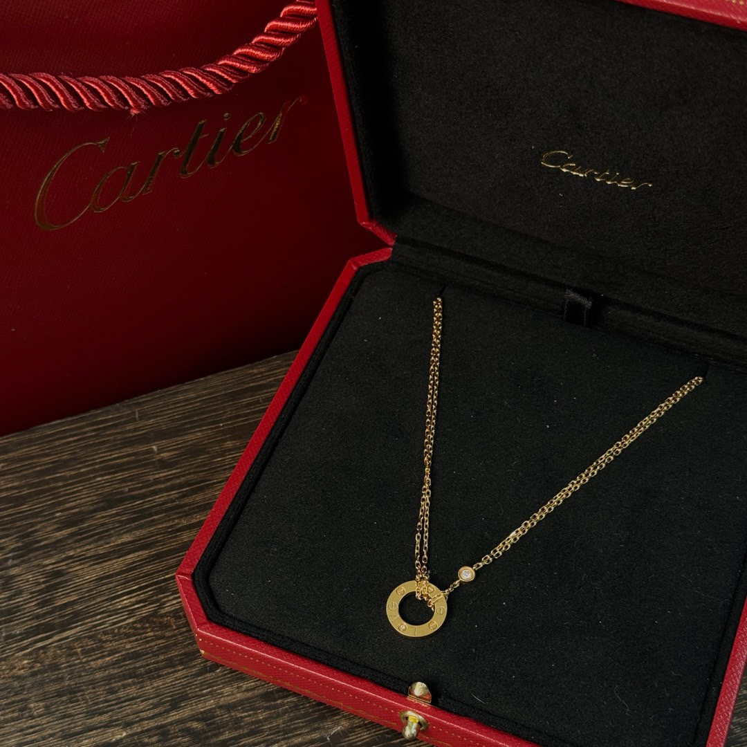 95新 Cartier/卡地亚 love系列 18K玫瑰金 圆饼项链/692402662