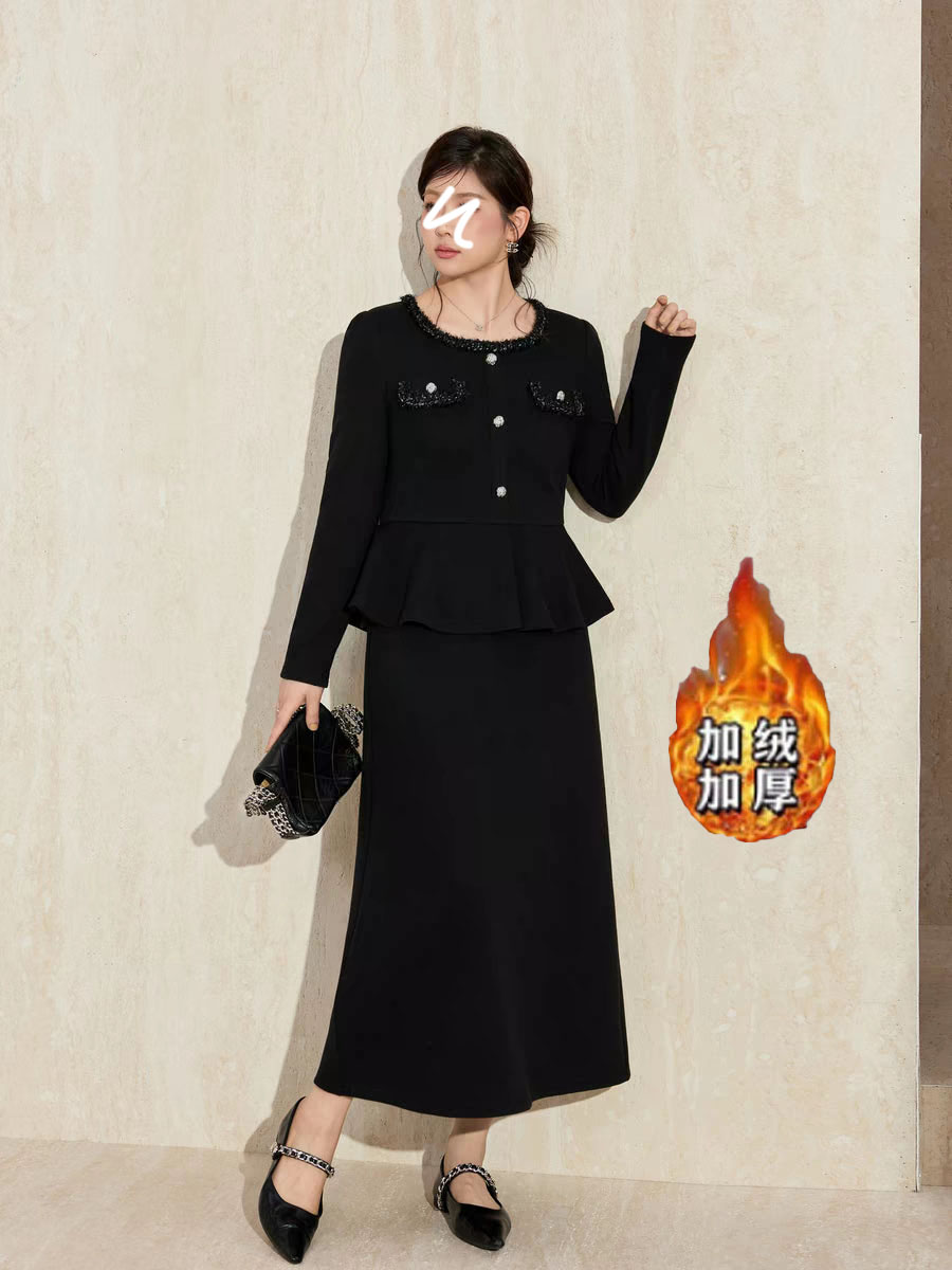 气质小香风长袖假两件名媛收腰连衣裙女秋冬季2025新款法式6036
