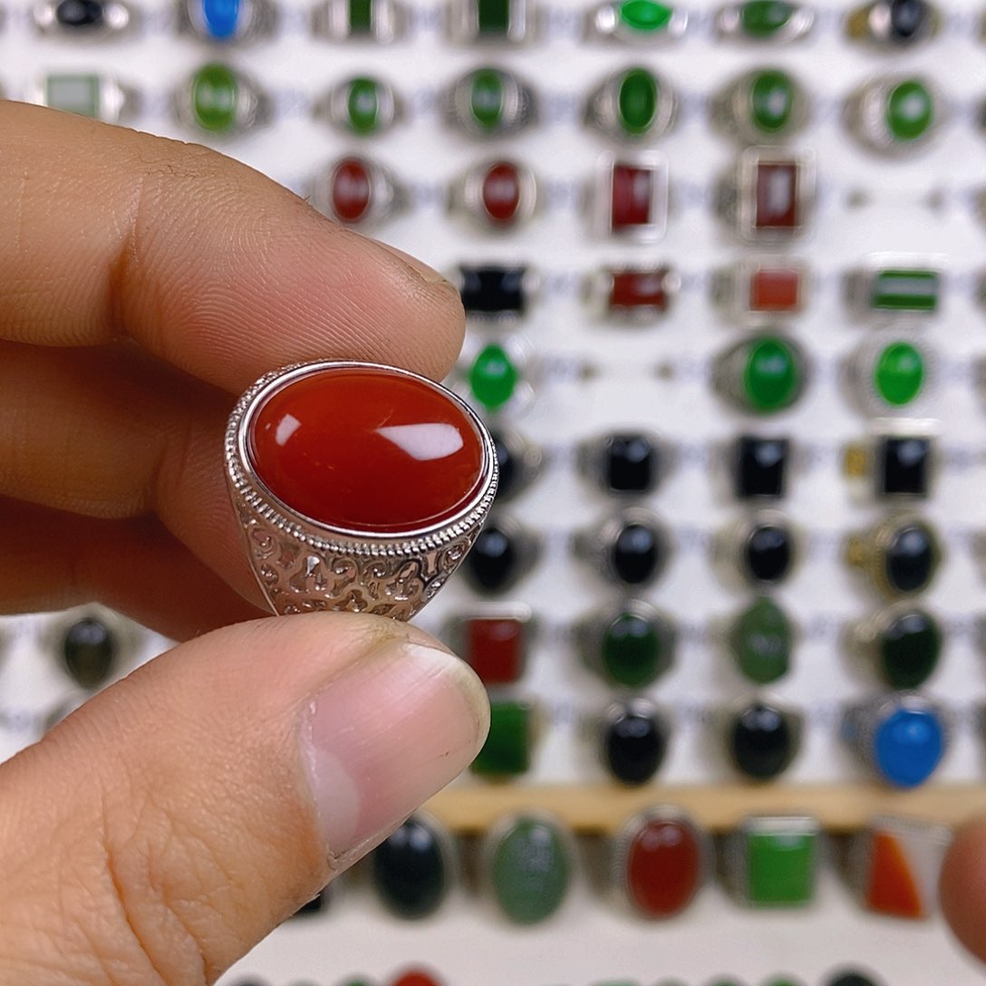 玛瑙/玉髓戒指银S925镶嵌