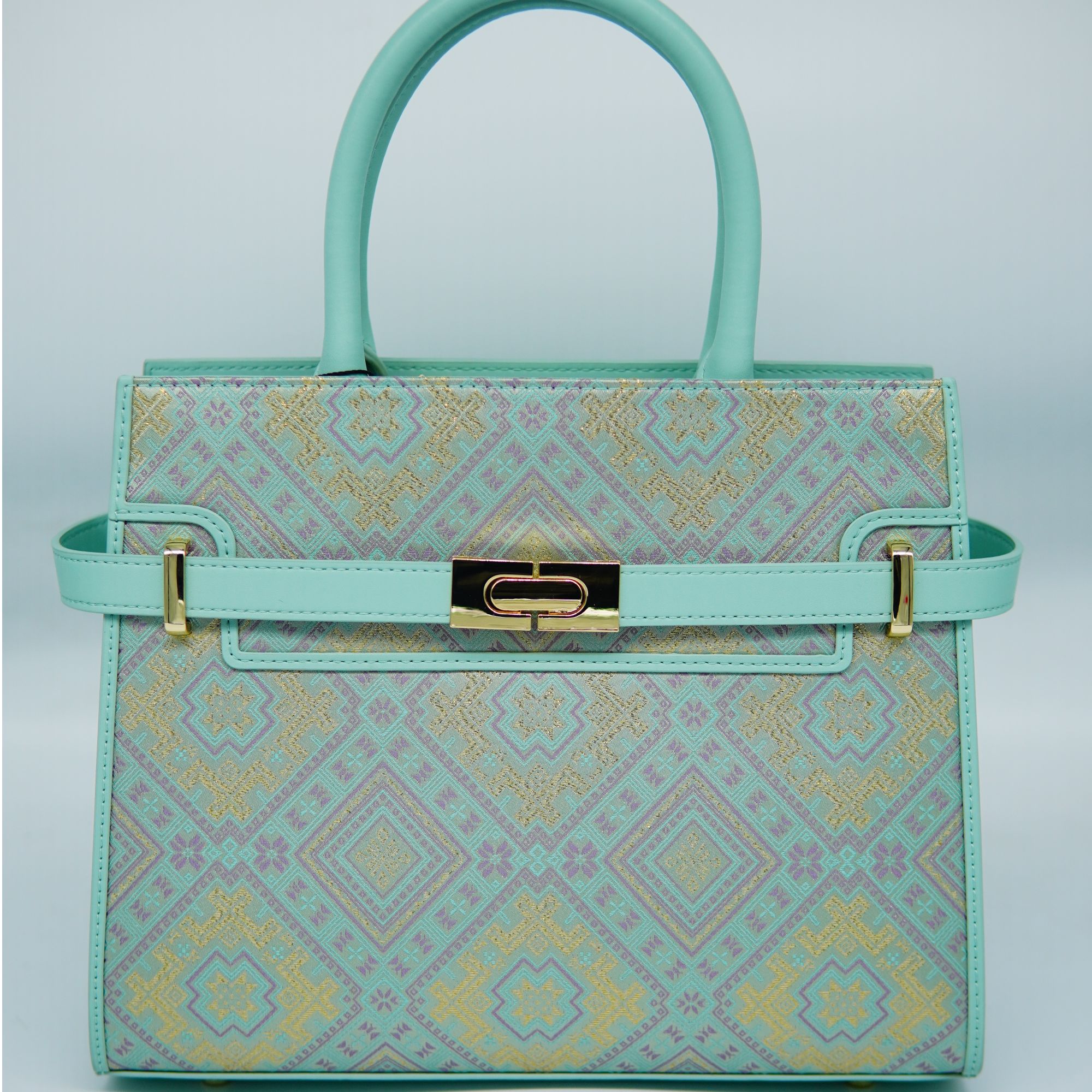 四燕花纹|壮锦青金色手提斜挎包