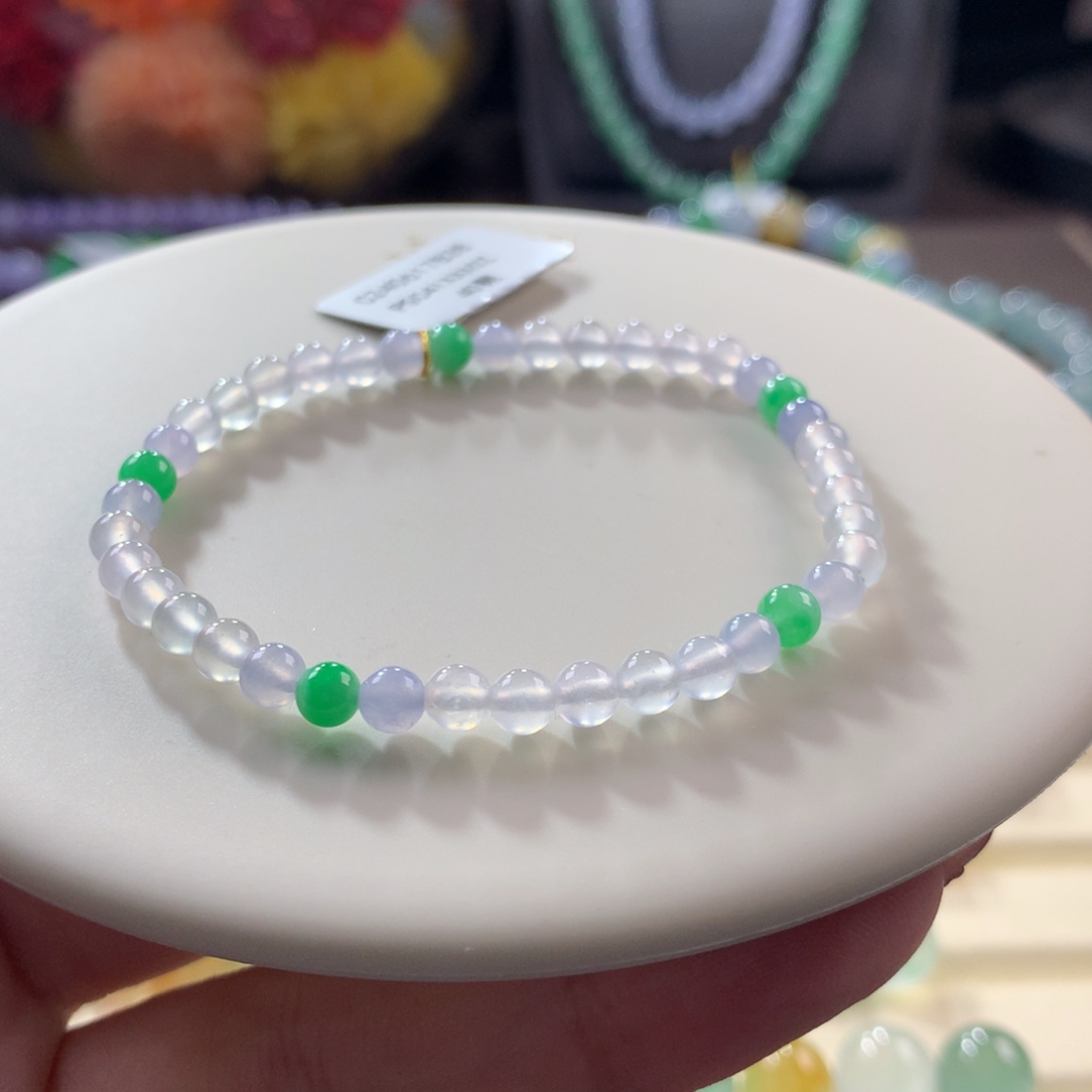 翡翠手链未镶嵌翡翠高冰三彩珠卡4+