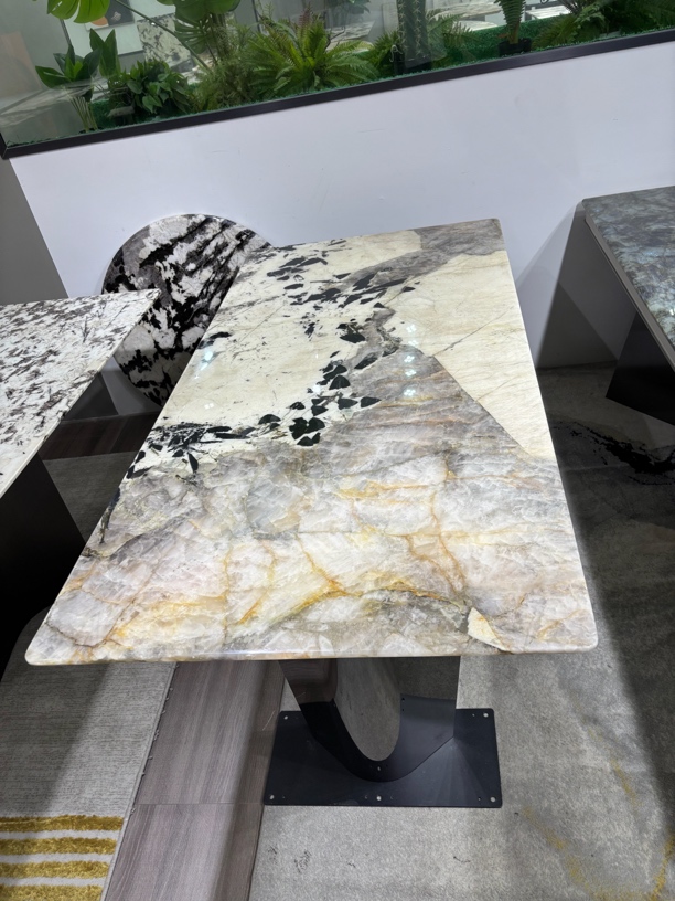 潘多拉餐桌奢石餐桌意式轻奢天然奢石餐桌别墅长方形餐桌