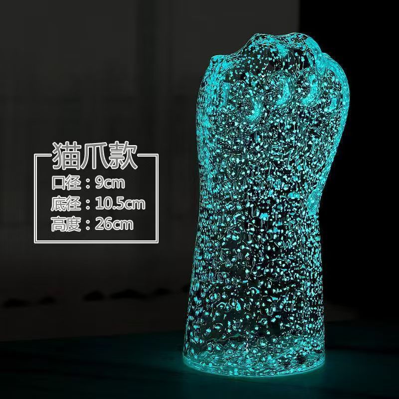 夜光猫爪！高级简约创意夜光玻璃红花瓶花器插花设计师家居