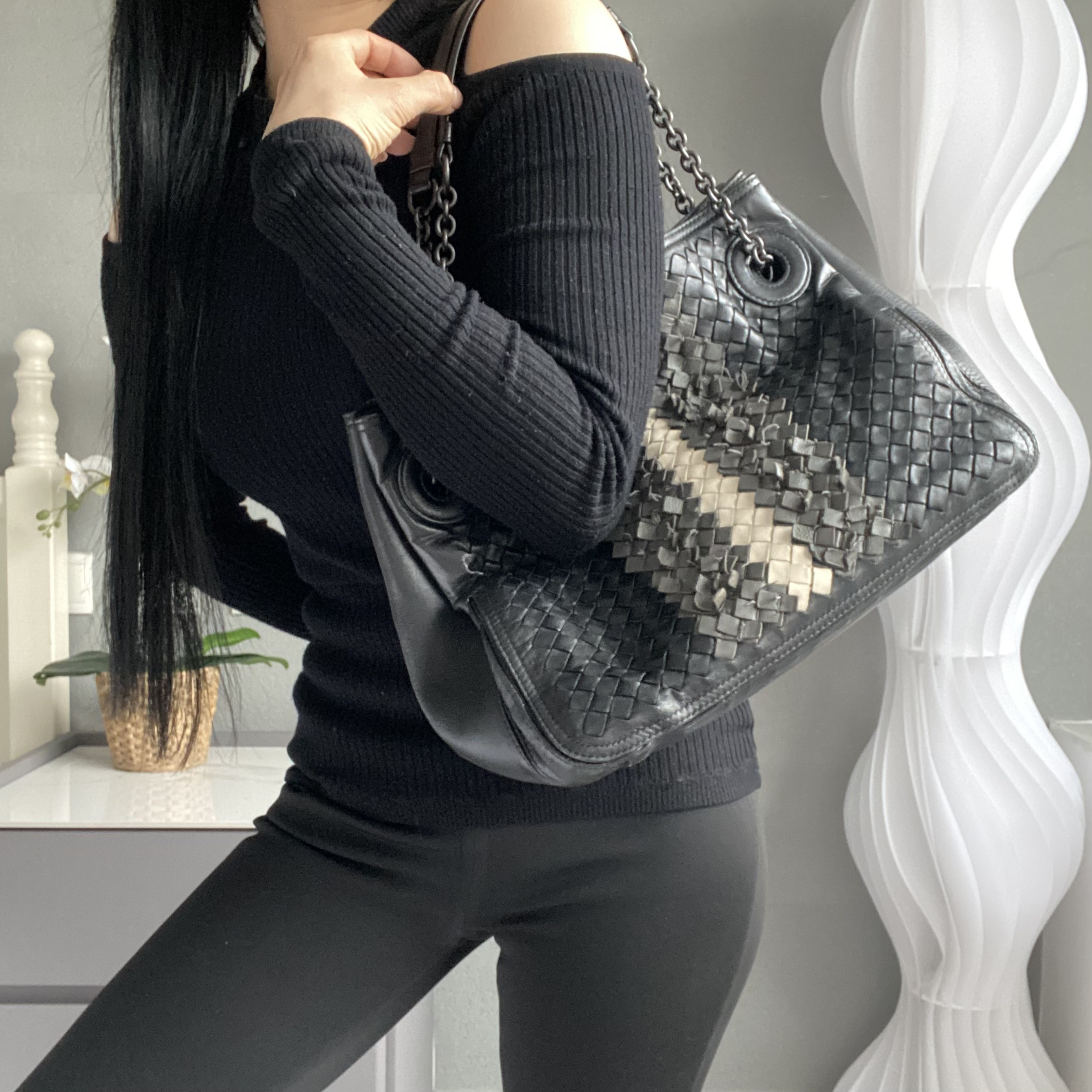 95新 BOTTEGA VENETA/葆蝶家 【可】黑色高稀双桥单肩斜挎00 1144