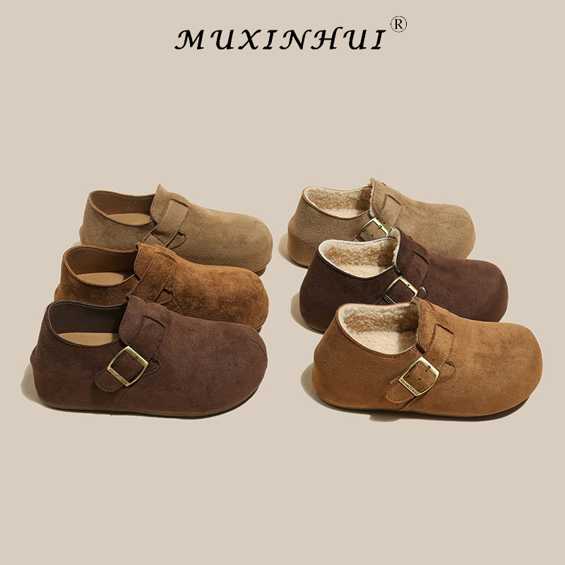 【品牌】爆款包跟勃肯鞋女单鞋秋冬外穿一脚蹬厚底加绒鞋638-1