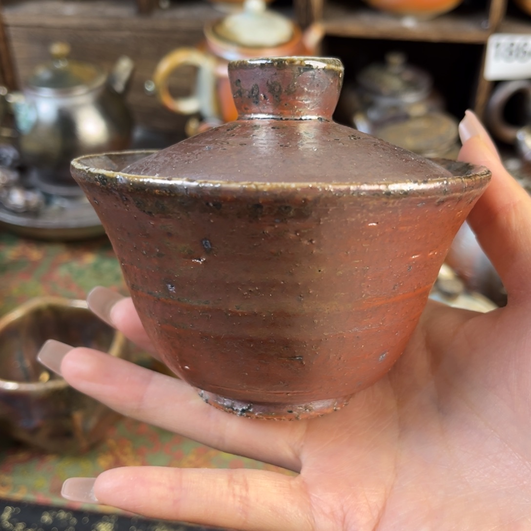 杯柴烧茶器粗陶盖碗