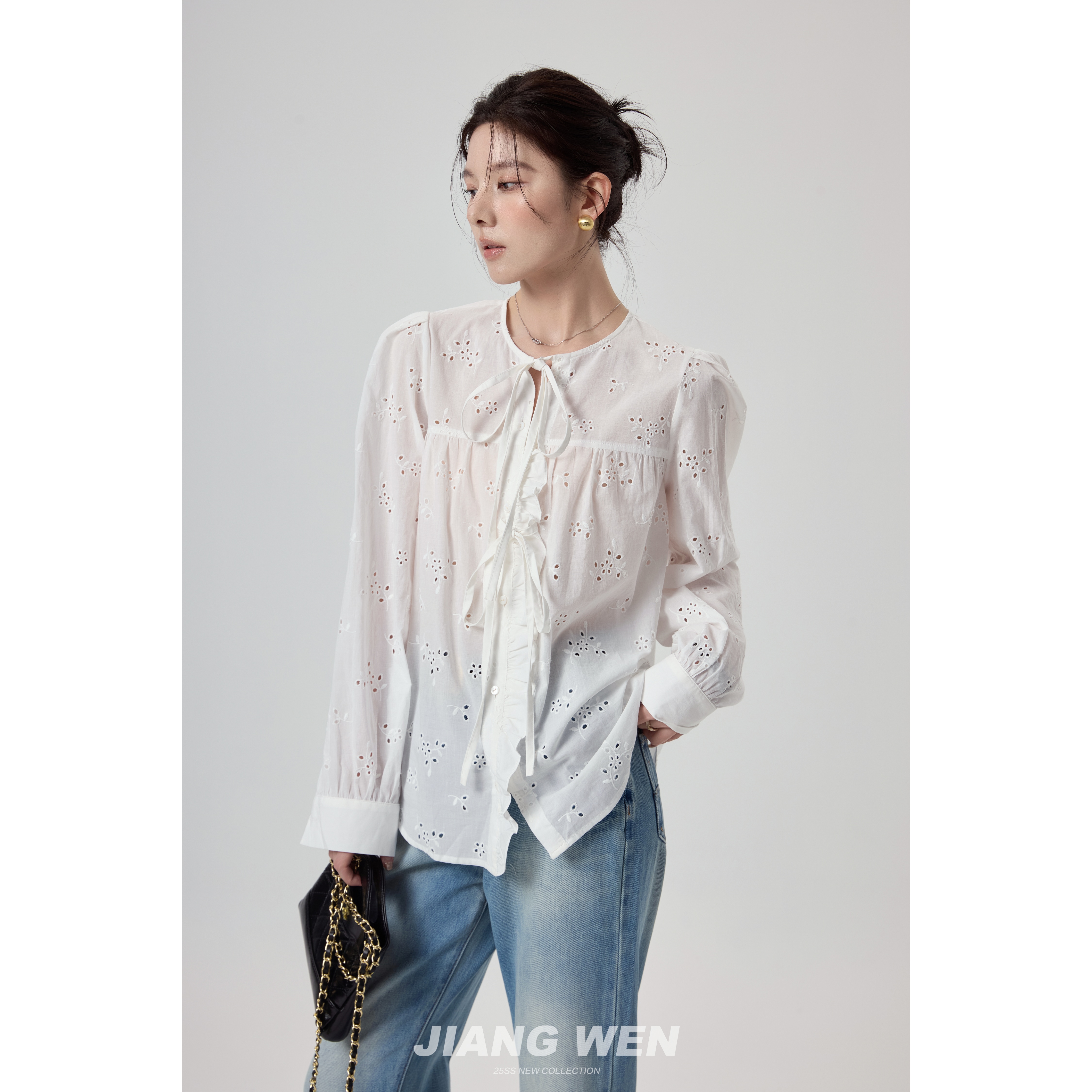 UKILAU【花约衬衫】法式宫廷灯笼袖镂空衬衫