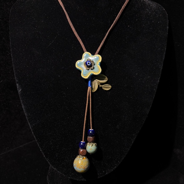 非金属陶瓷项链 复古中国风蓝色