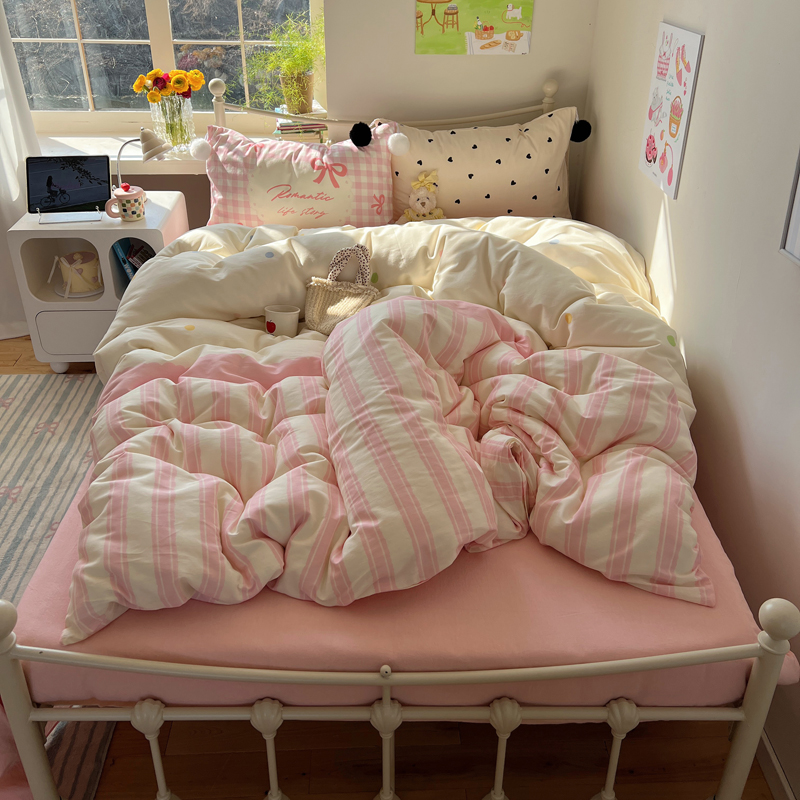 Sunburst-A类水洗棉数码印花毛球枕套混搭少女心纯棉磨毛四件套