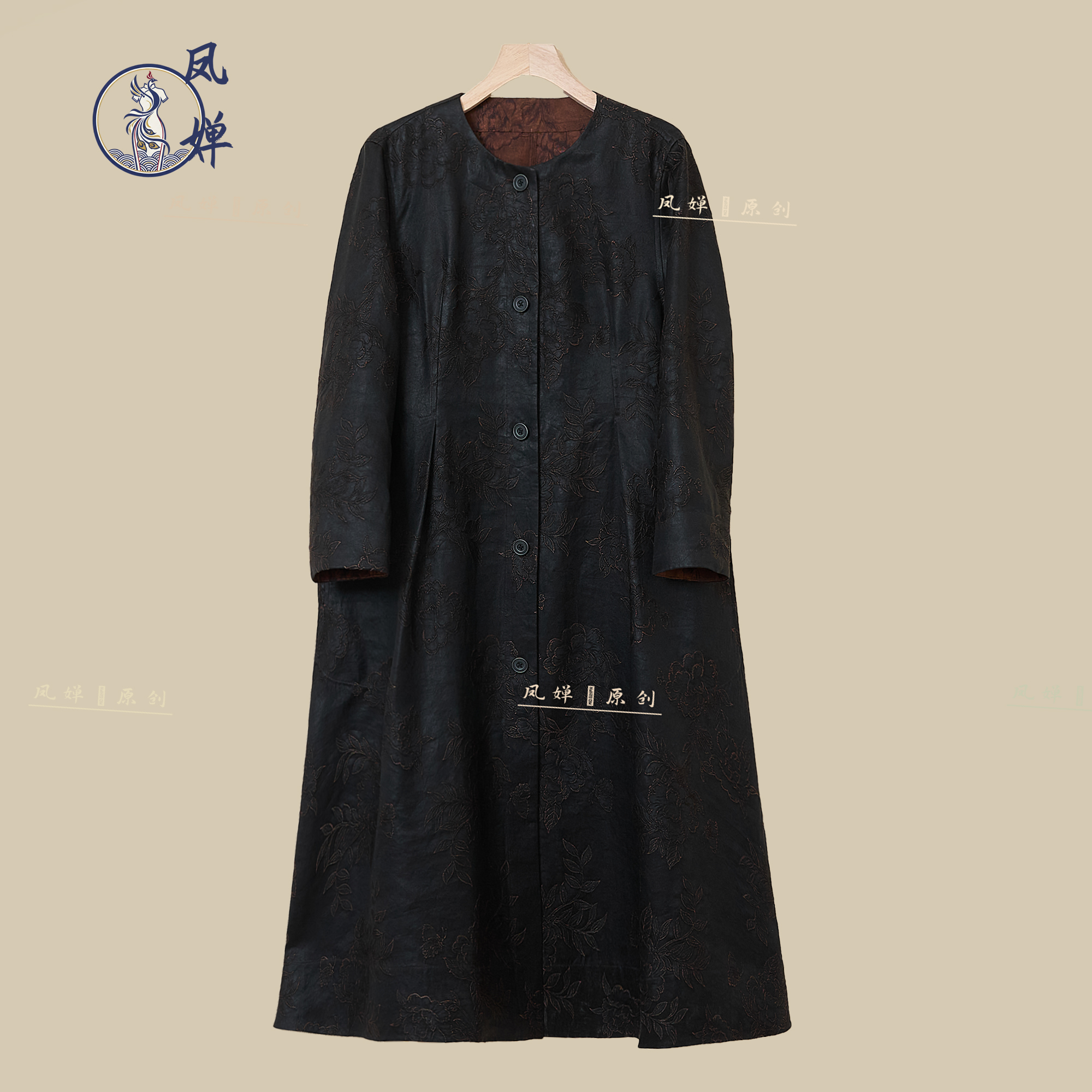 【墨卉灵花】凤婵·原创 春秋款气质时尚提花中式国风香云纱风衣