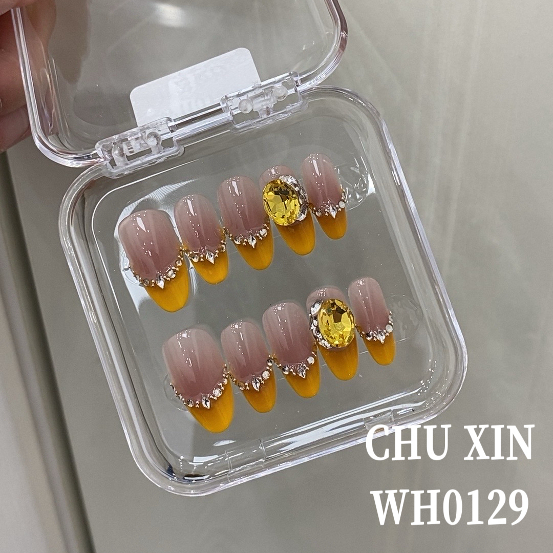 【WH0129甘露金沙】东洲主钻纯手工穿戴甲清新美甲可拆卸气质显白