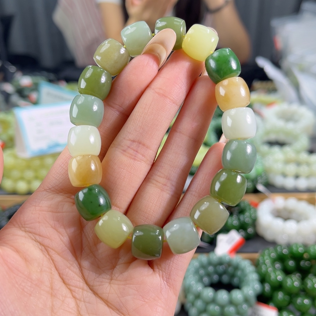 未镶嵌手链和田玉纯天然和田玉12mm多宝直切